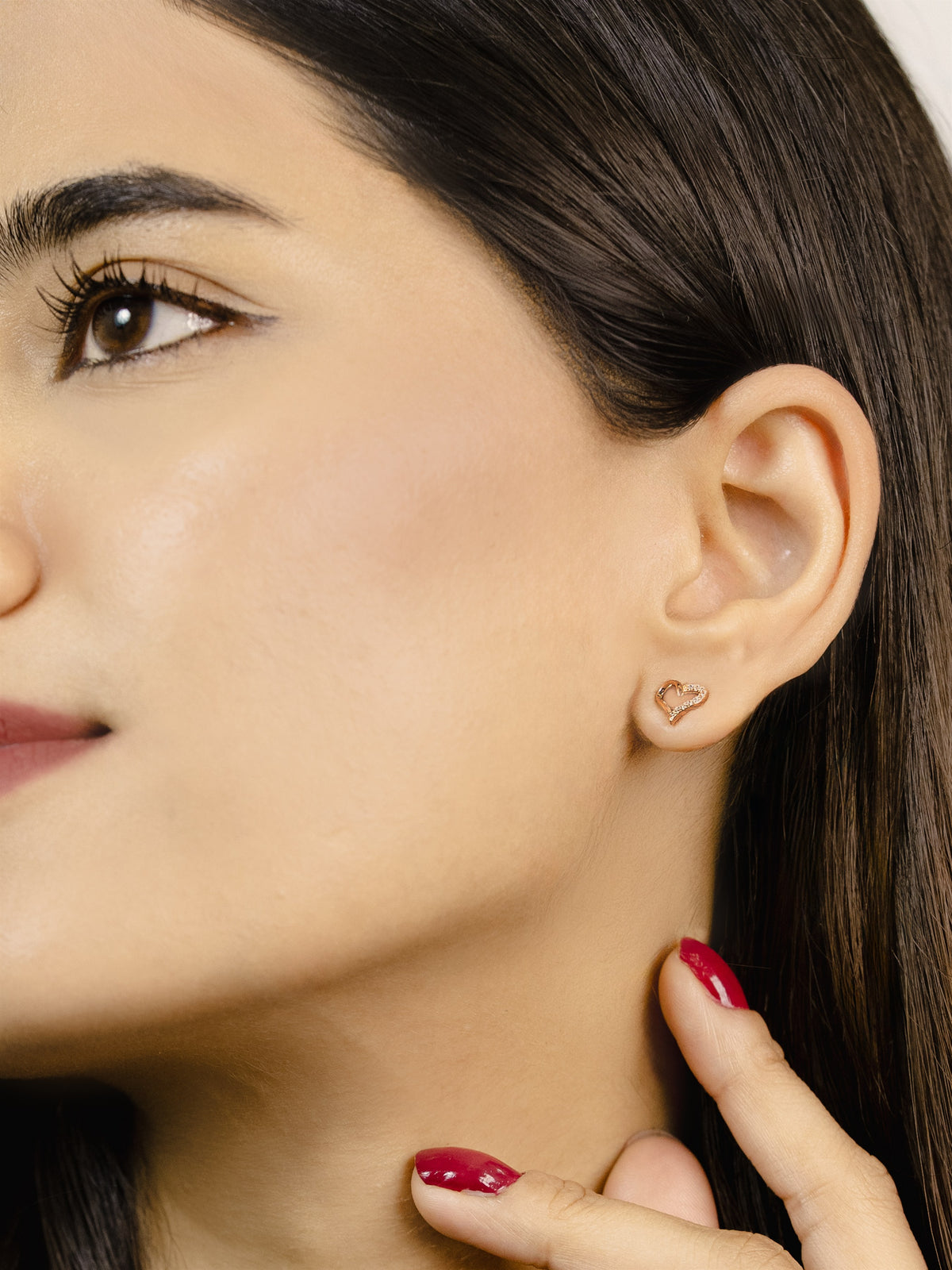 Rose Gold Open Heart Stud Earrings