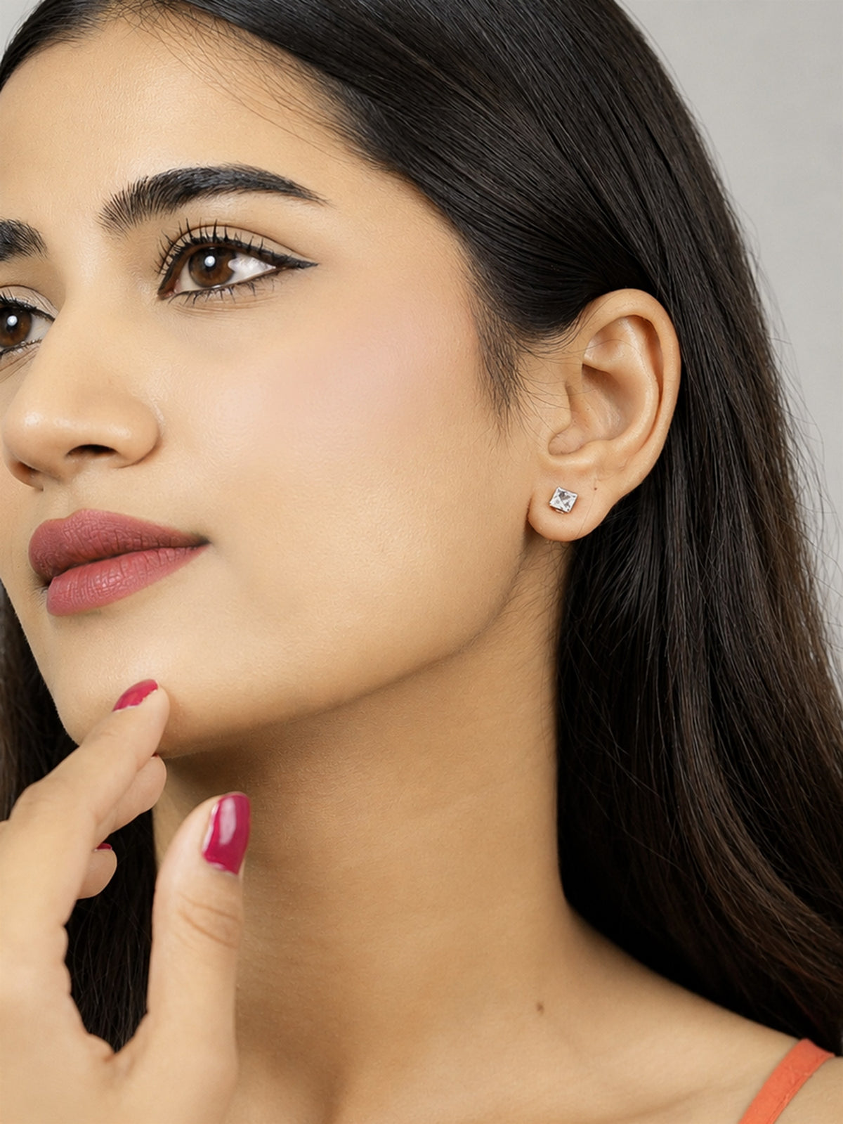 Rose Gold Square Crystal Stud Earrings