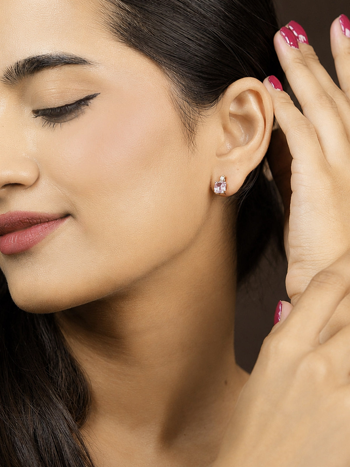 Rose Gold Pink Stone Stud Earrings