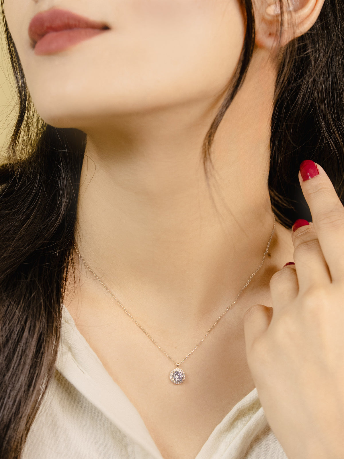Rose Gold Round Halo Pendant Necklace