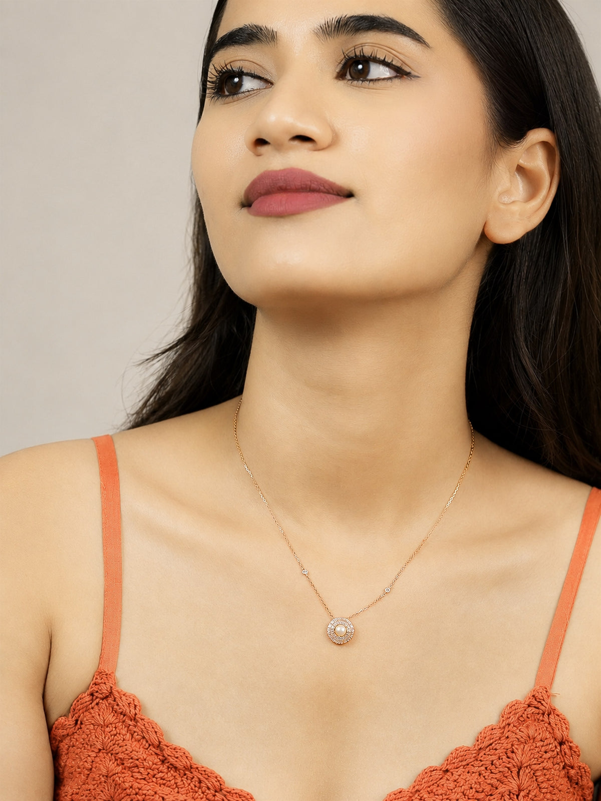 Rose Gold Double Circle Pendant Necklace