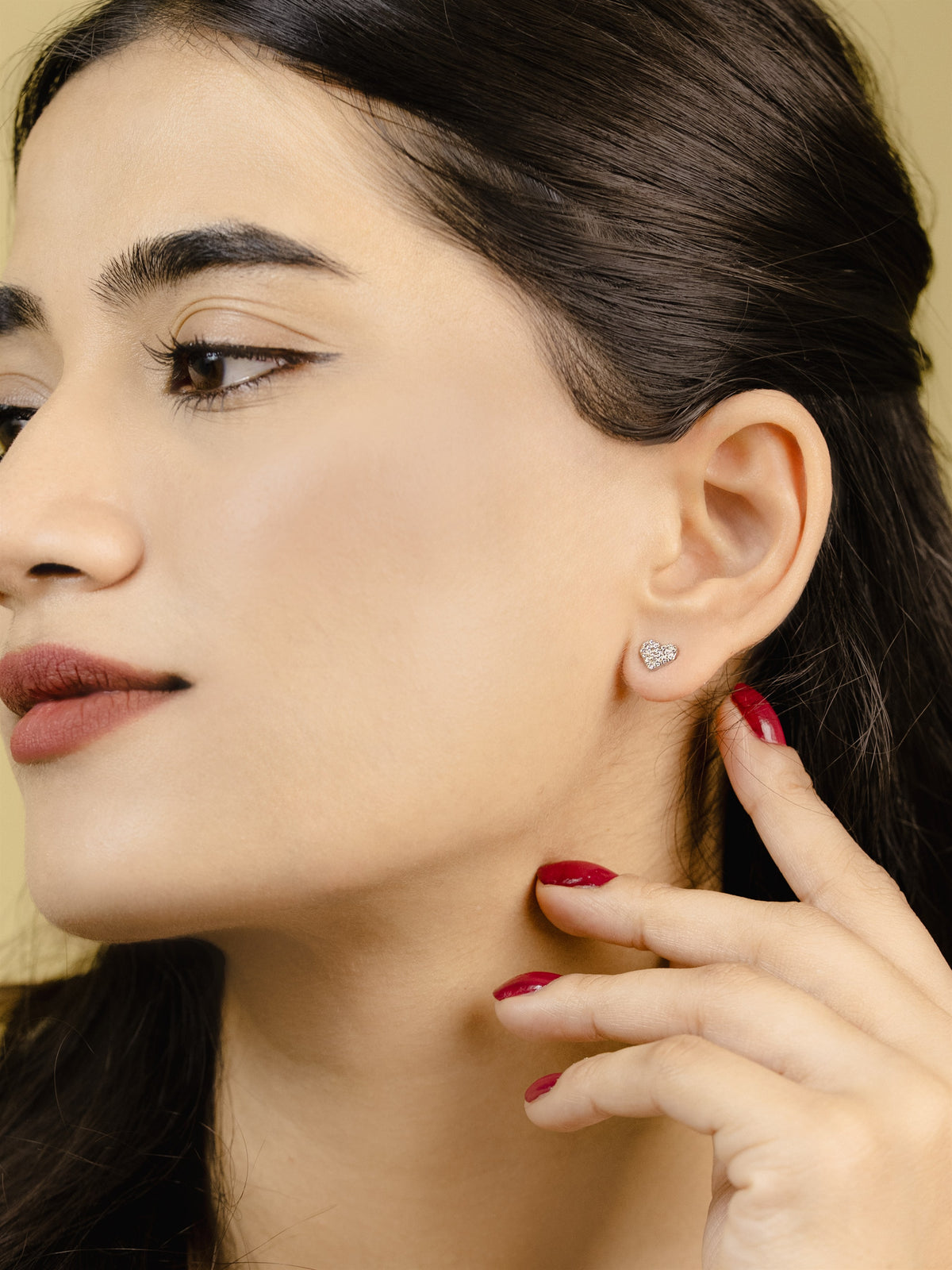 Silver Pave Heart Stud Earrings