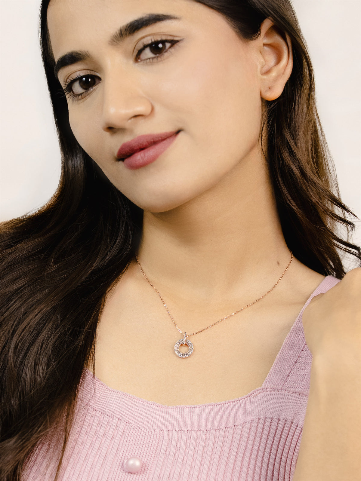 Rose Gold Open Circle Diamond Necklace
