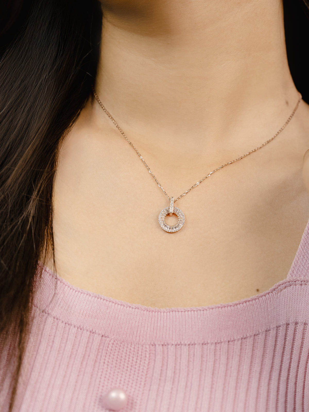 Rose Gold Open Circle Diamond Necklace