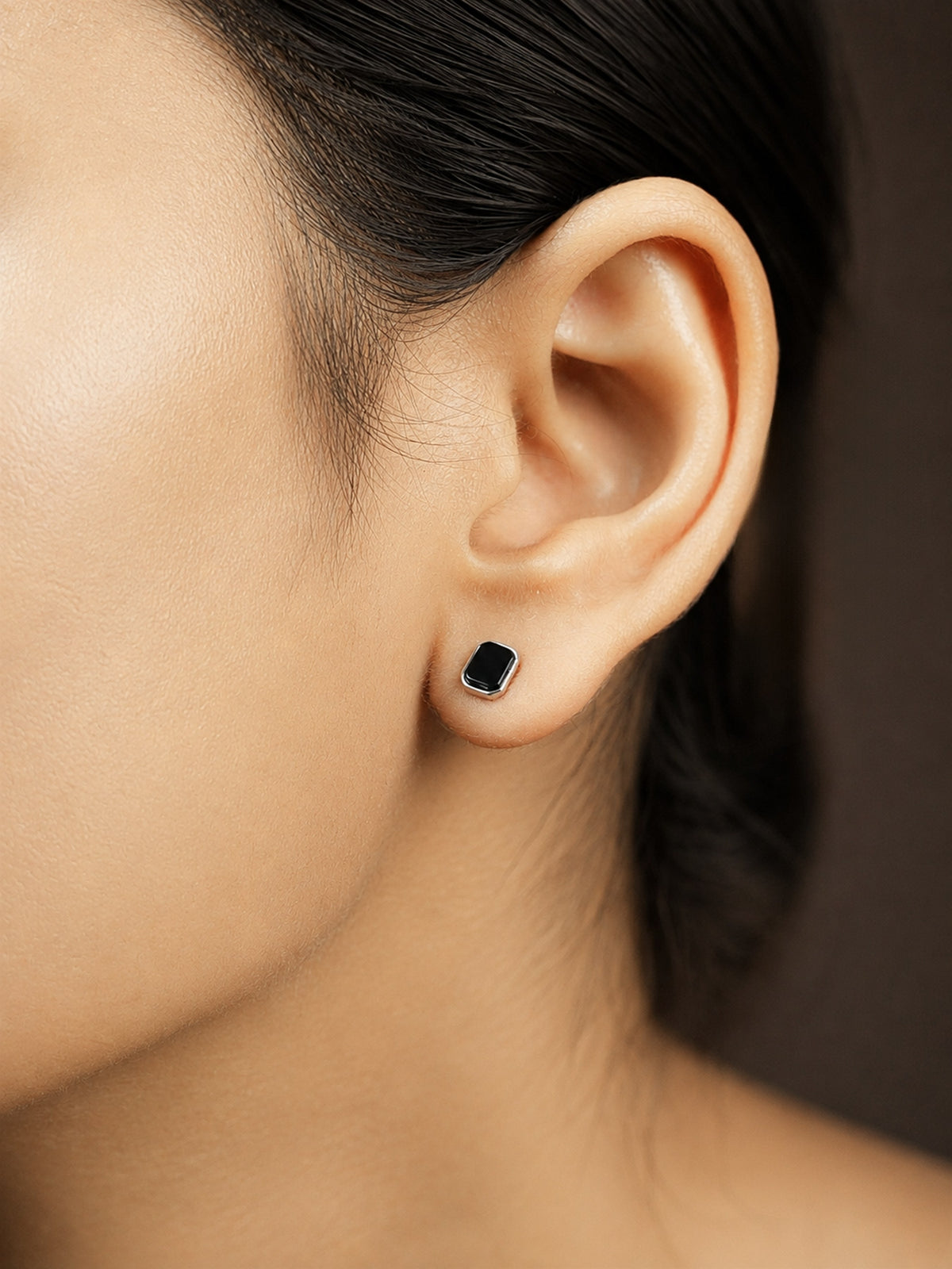 Silver Black Onyx Stud Earrings