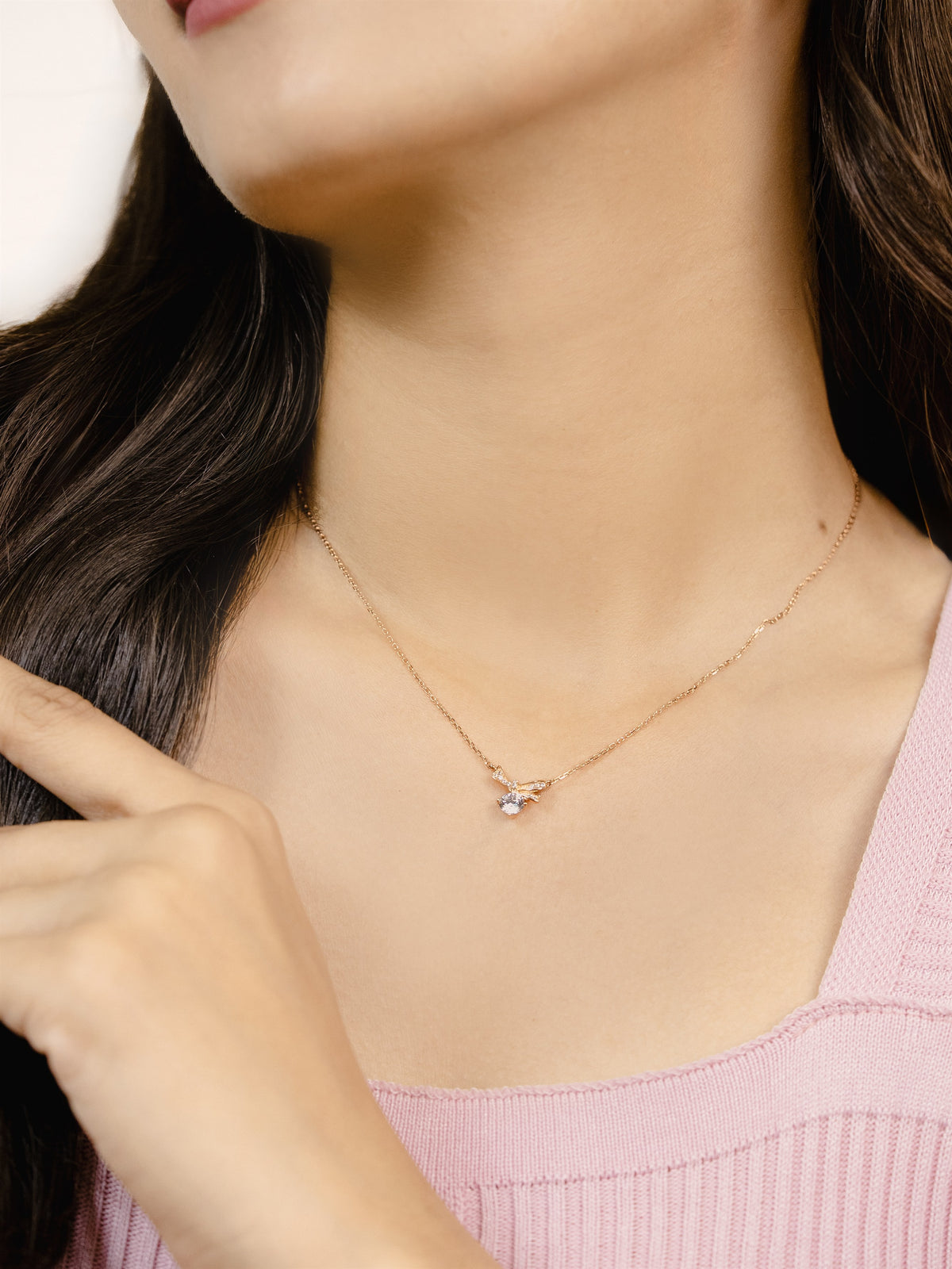 Rose Gold Bow Ribbon Necklace