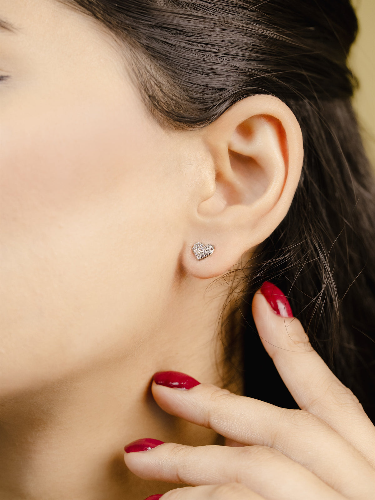 Silver Pave Heart Stud Earrings