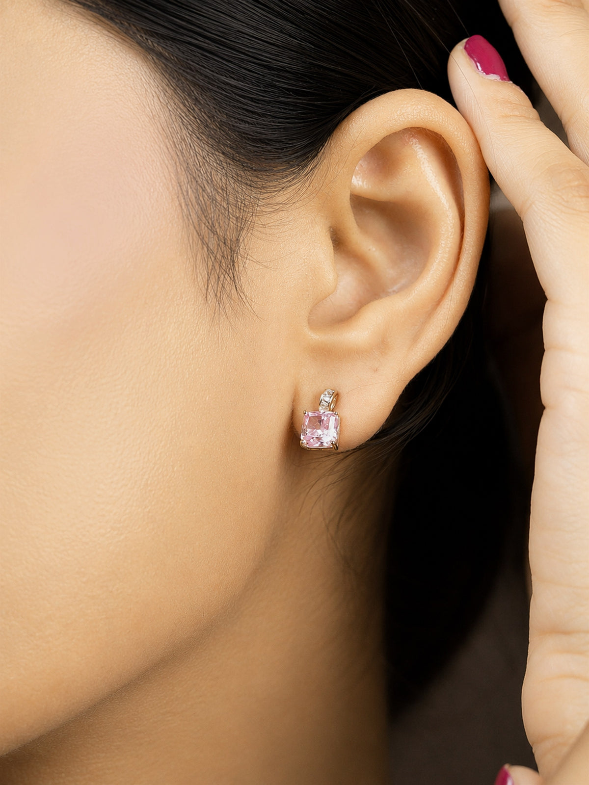 Rose Gold Pink Stone Stud Earrings