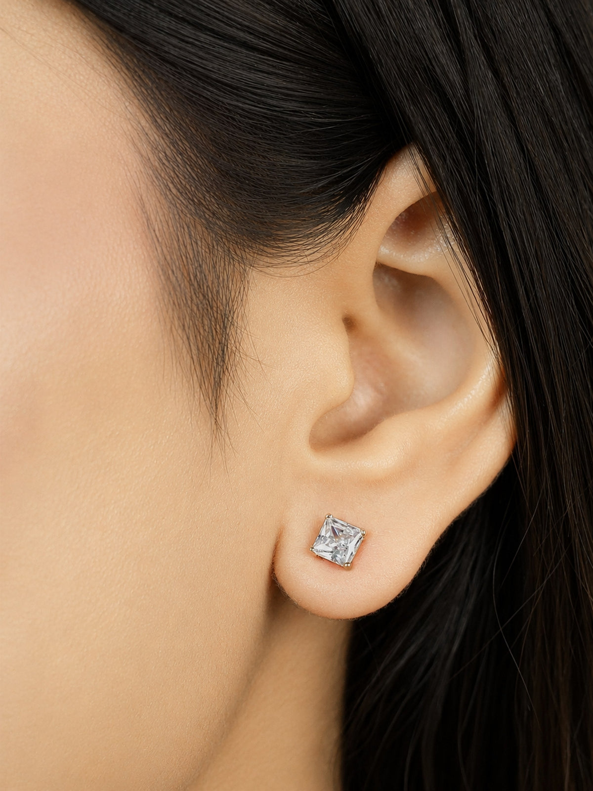 Rose Gold Square Crystal Stud Earrings