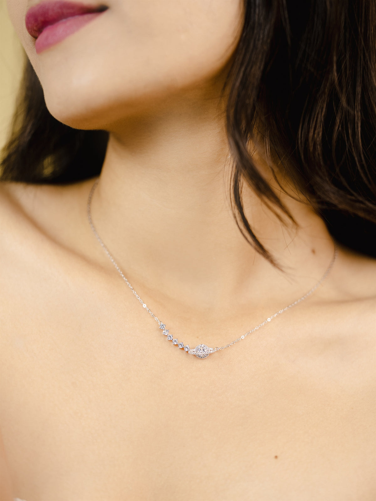Silver Curved Bar Pendant Necklace