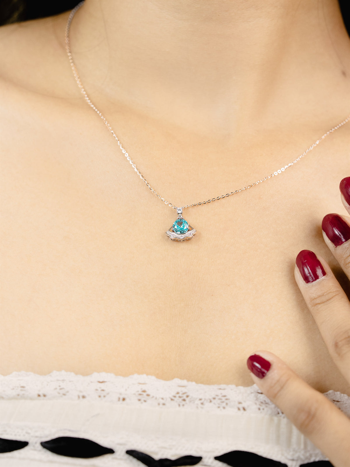 Silver Halo Blue Gemstone Necklace