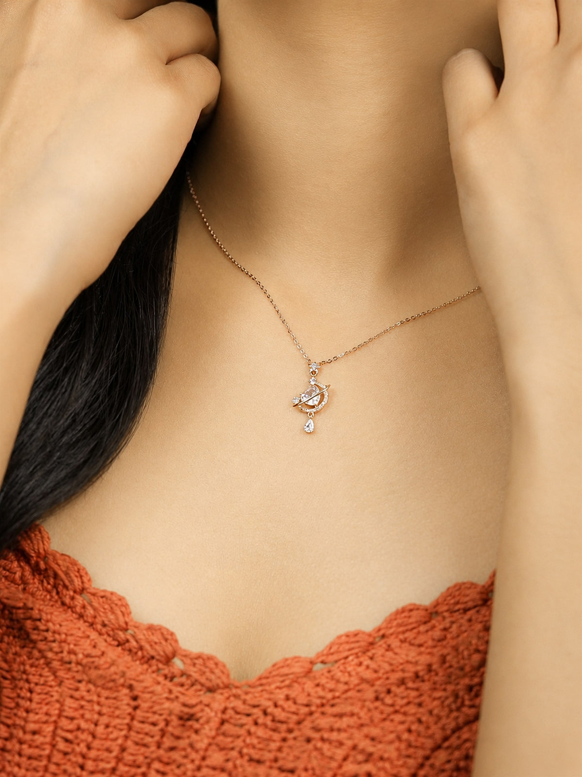 Rose Gold Planet Pendant Necklace