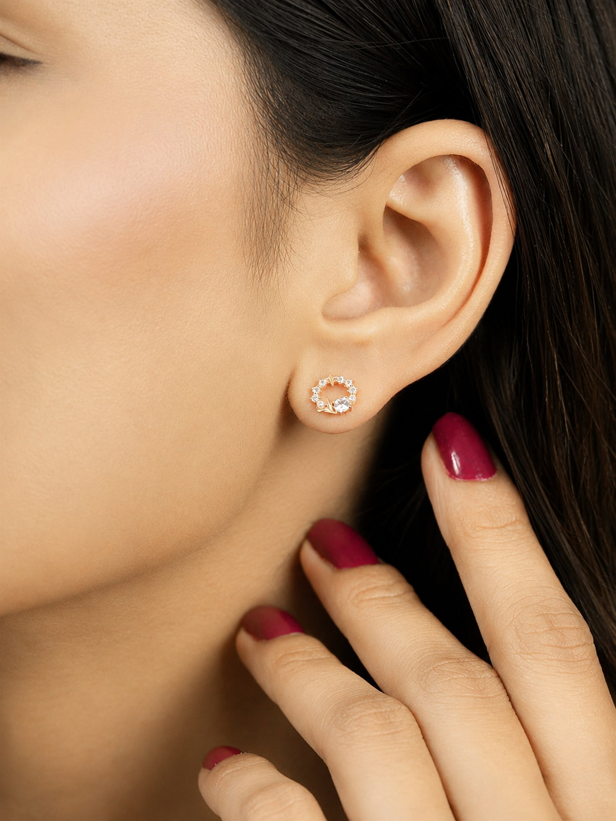Rose Gold Floral Crystal Stud Earrings