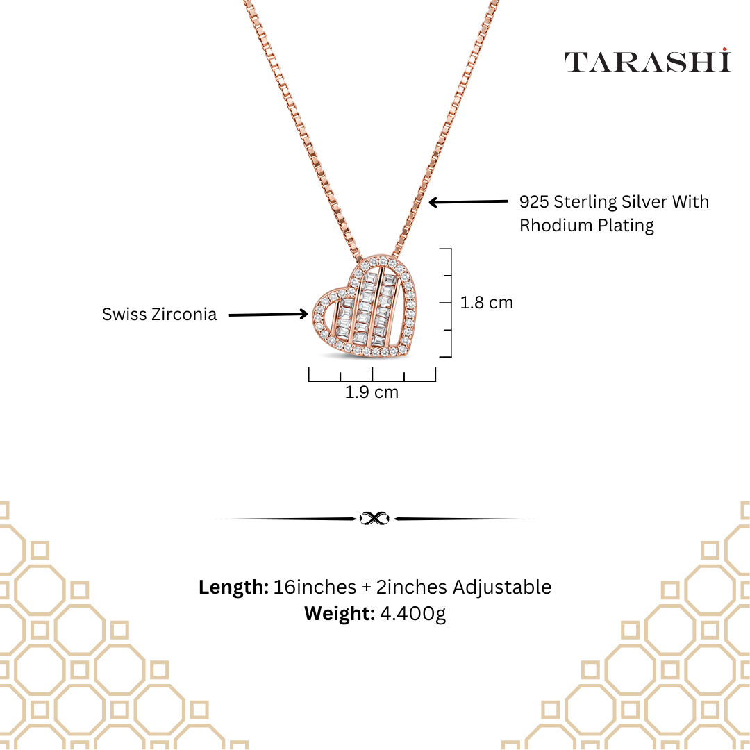 Rose Gold Baguette Heart Necklace
