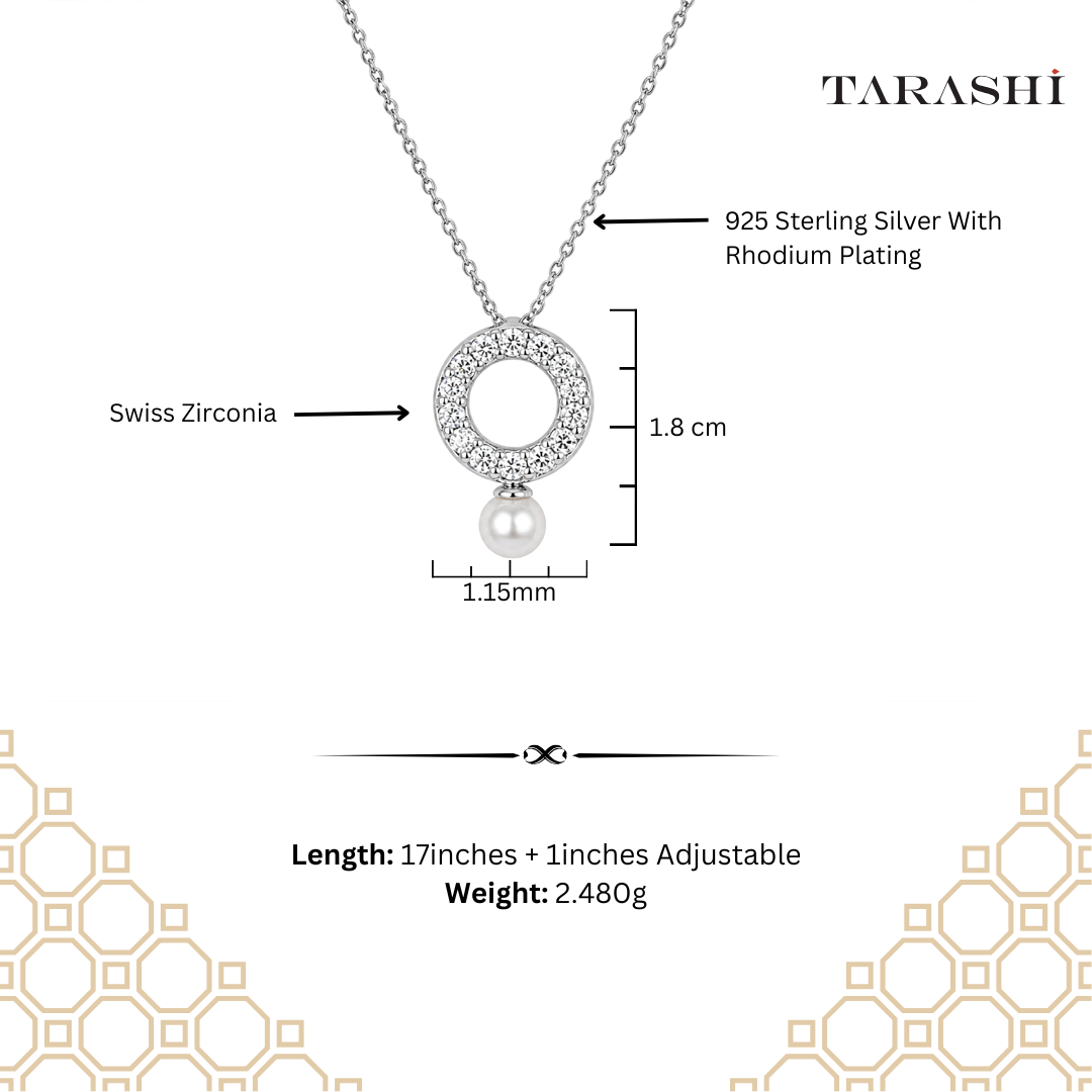 Crystal Circle Pearl Drop Necklace