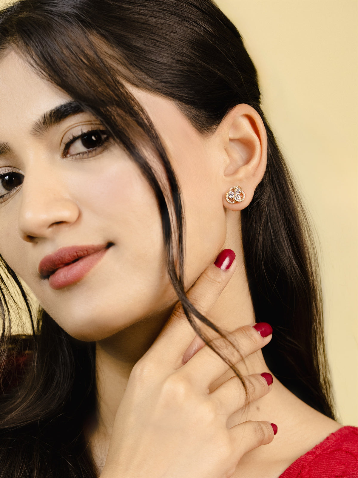 Rose Gold Round Halo Stud Earrings