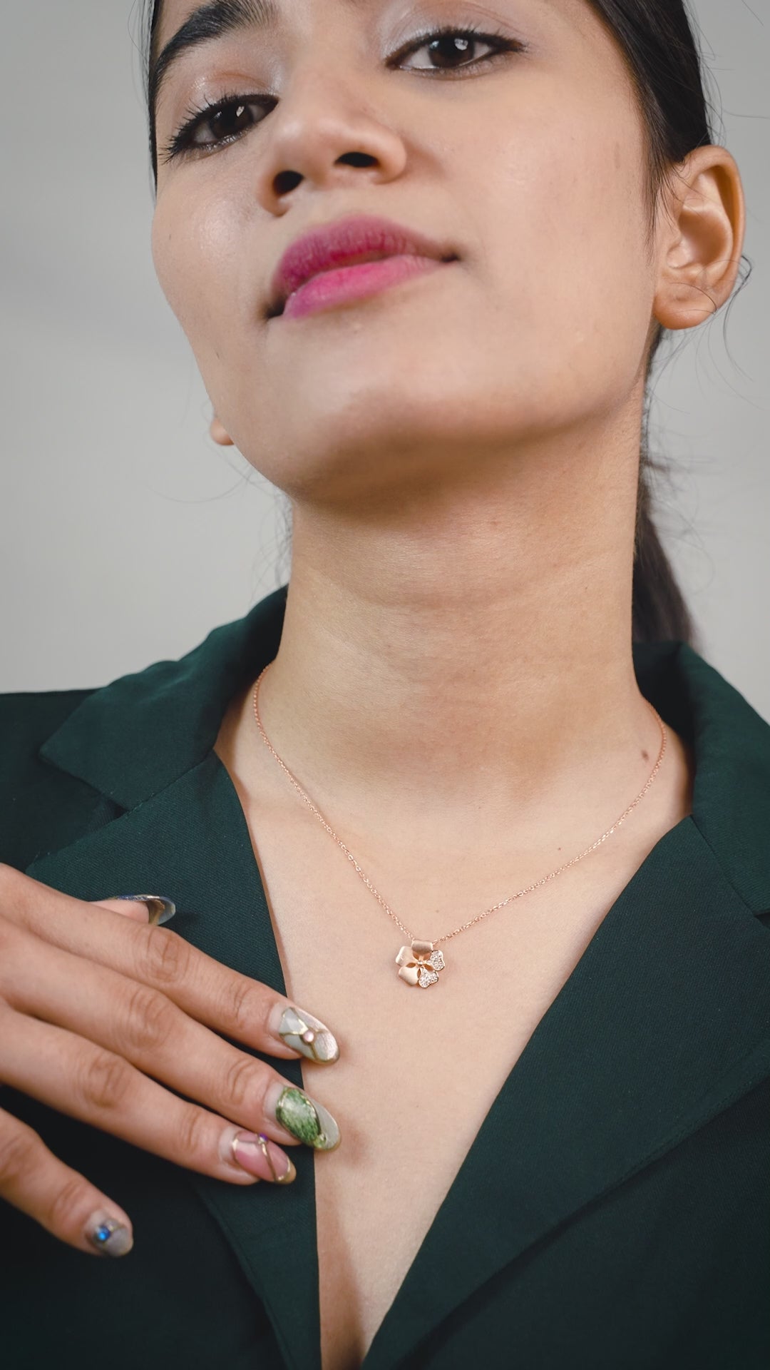 Rose Gold Pave Flower Necklace