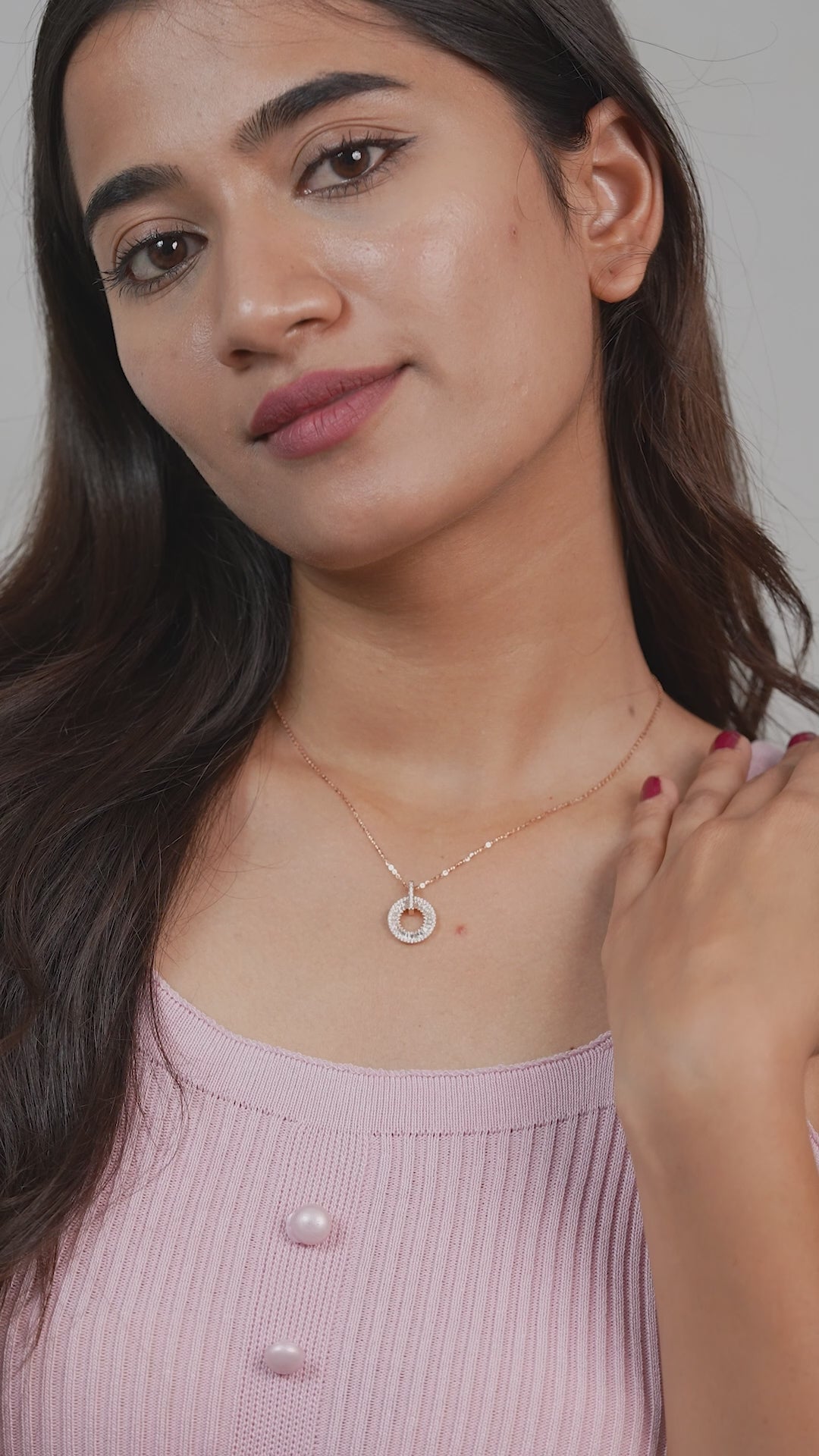 Rose Gold Open Circle Diamond Necklace