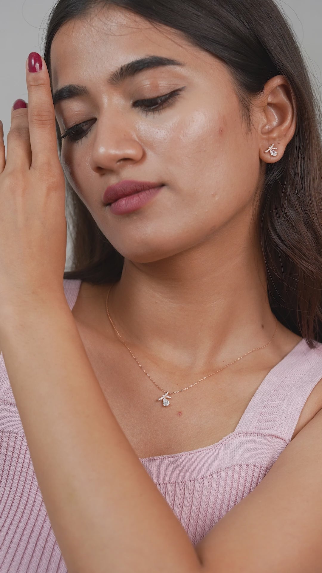 Rose Gold Bow Ribbon Necklace and Earring Set