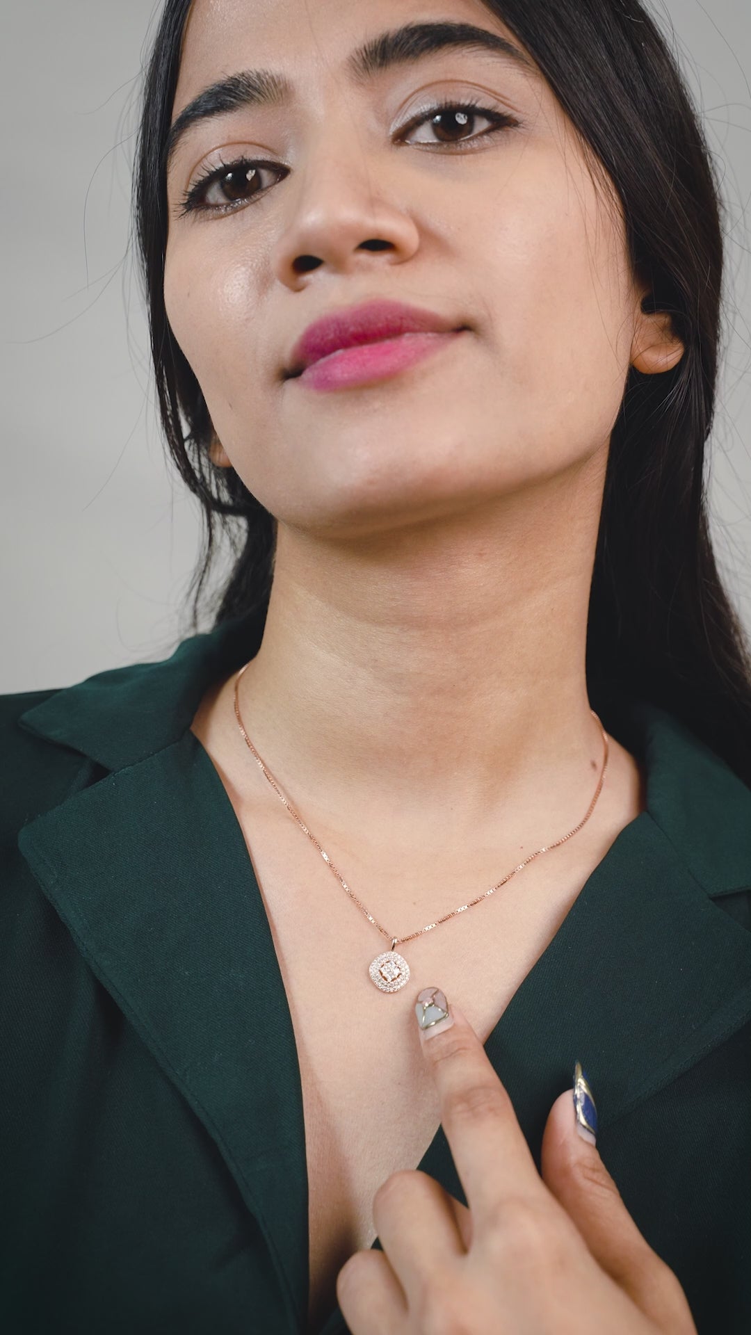Rose Gold Double Halo Medallion Necklace