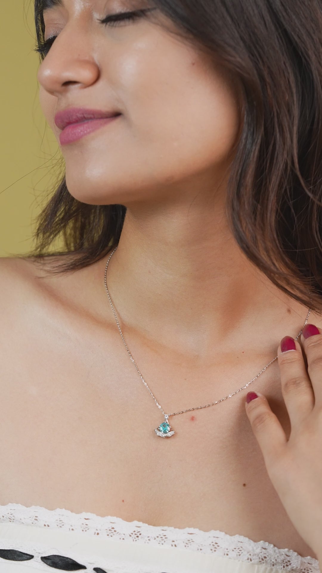 Silver Halo Blue Gemstone Necklace