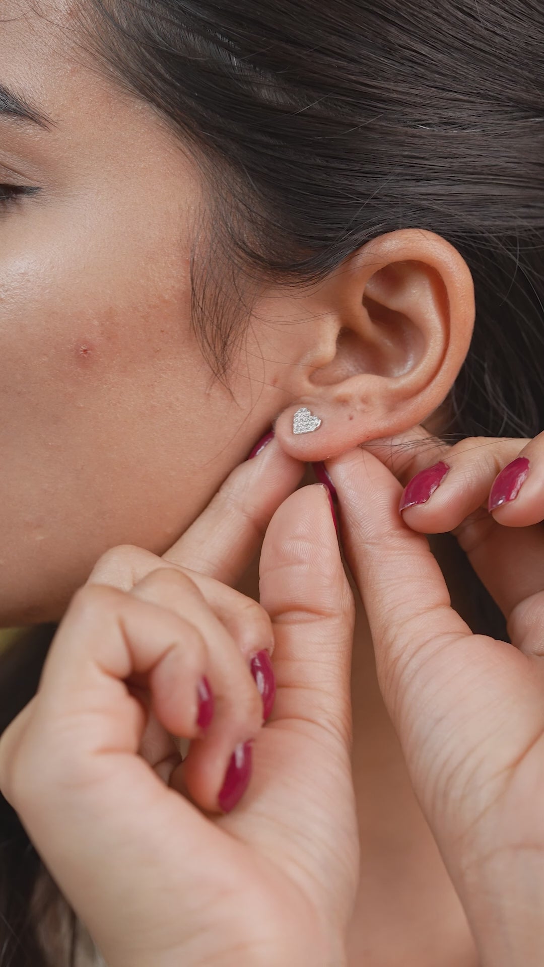 Silver Pave Heart Stud Earrings