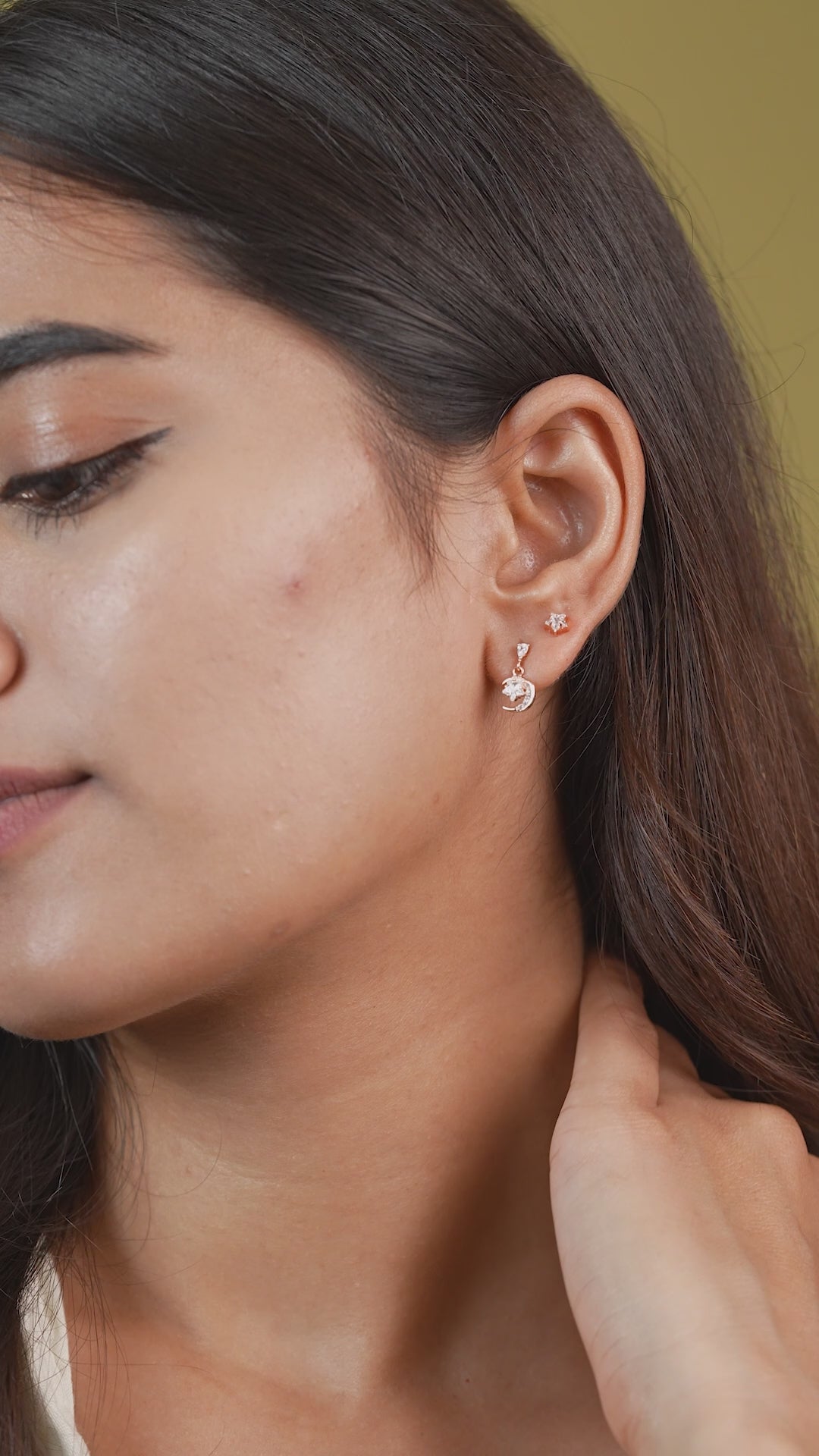 Rose Gold Star and Moon Dangle Earrings