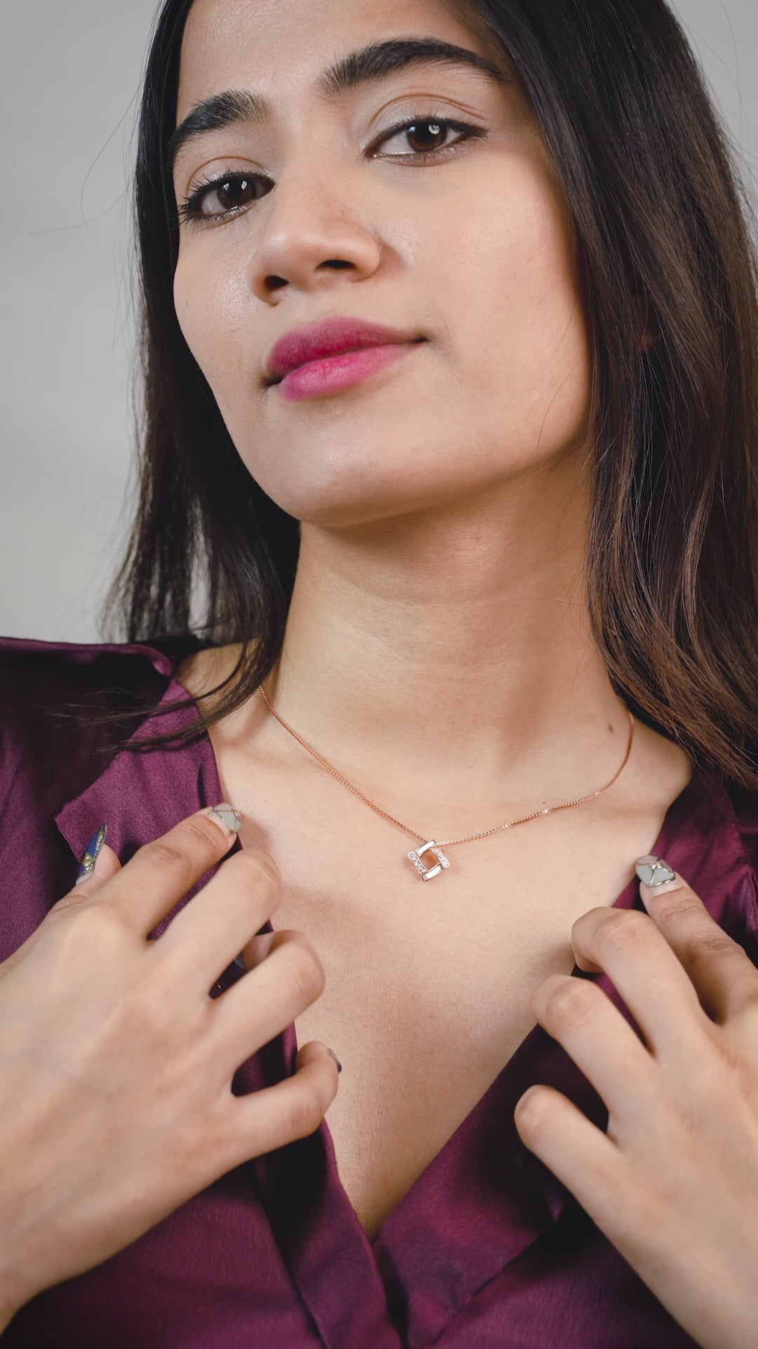 Rose Gold Open Square Crystal Necklace